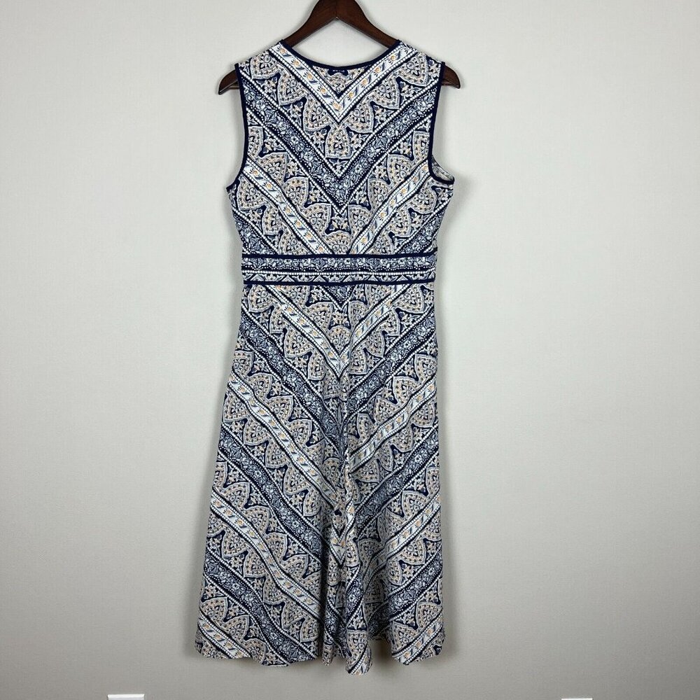 Eddie Bauer Midi Dress Womens 14 Blue Yellow Bandana Floral Print Cotton Stretch - Picture 10 of 14